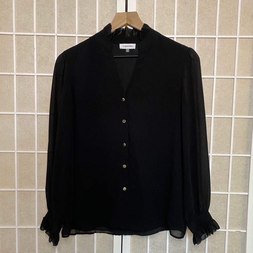 Calvin Klein black ruffled shirt